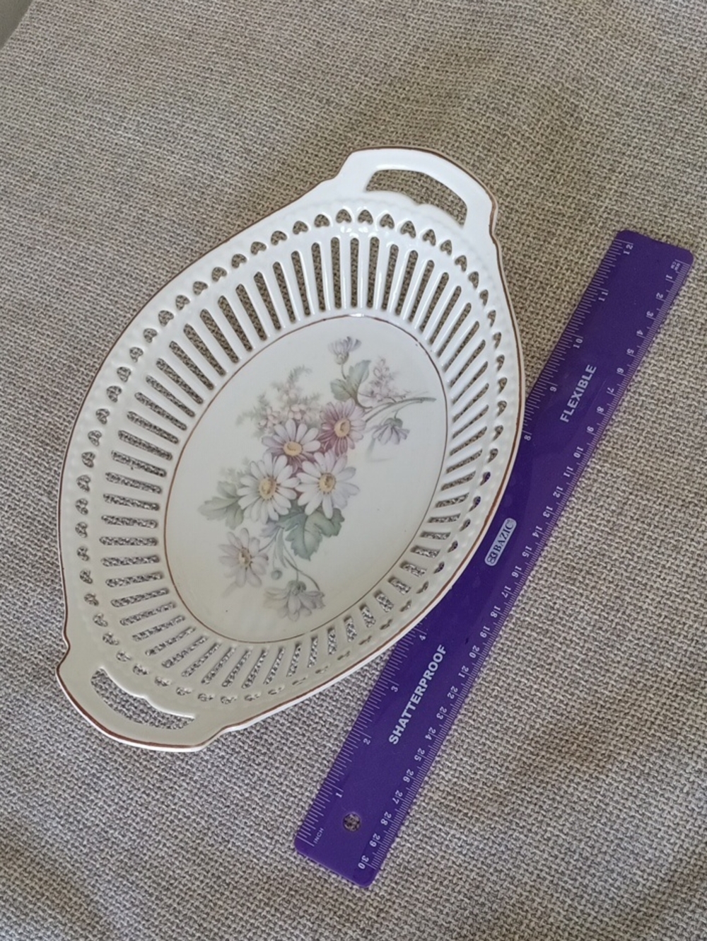 Decorative Floral Porcelain Handled Dish - White with Pastel Floral Center